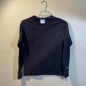 Champion Size XS Long Sleeve Black T-Shirt Tee Top Logo Crew Neck NEW